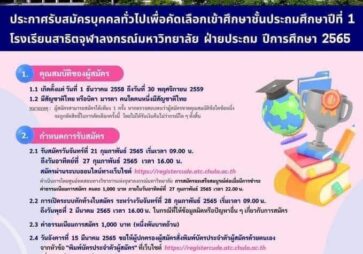 สาธิตจุฬาประกาศรับสมัครสอบเข้าป.1 ปีการศึกษา 2565